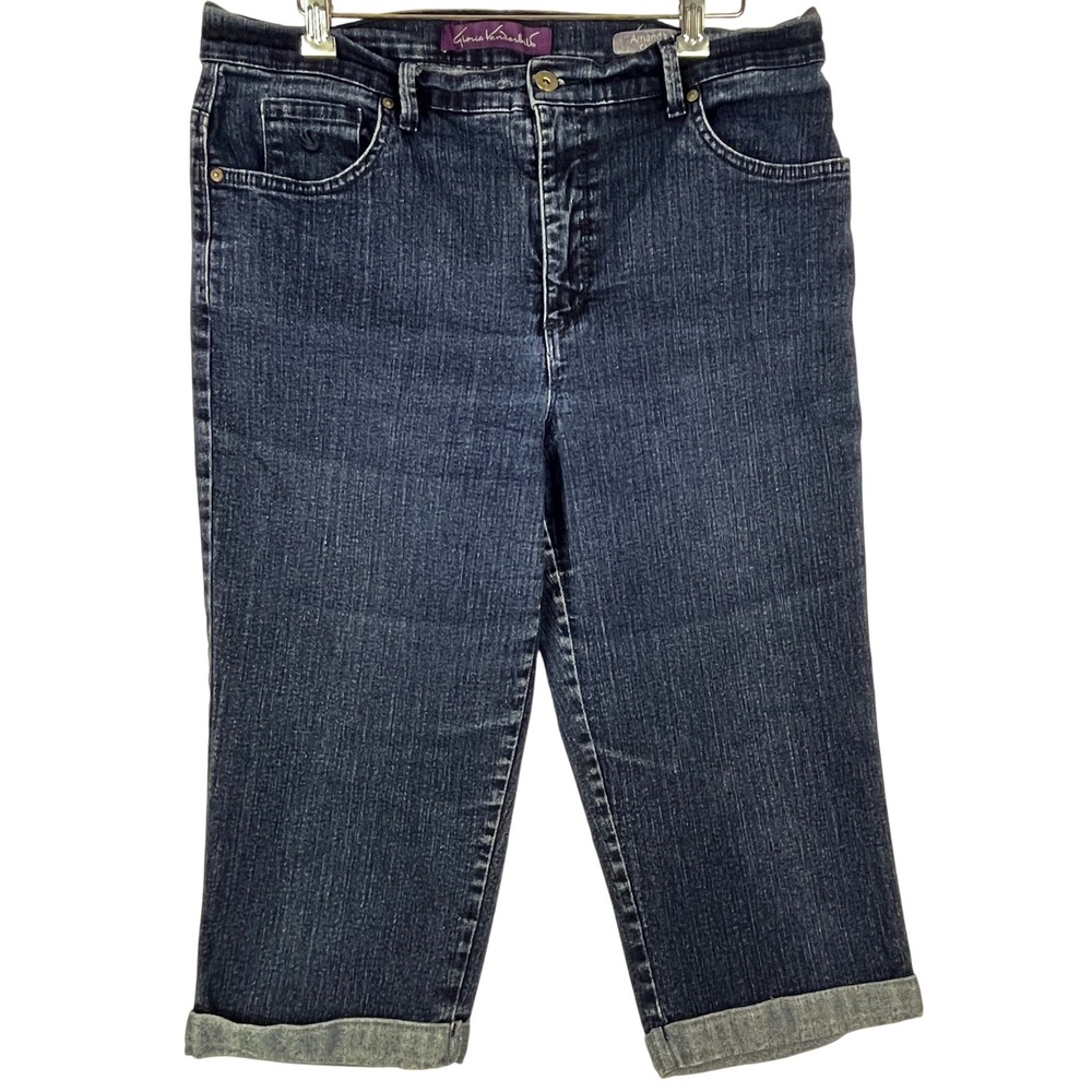 Gloria Vanderbilt Amanda Capri Jeans Women 14 Dark Wash Stretch Cuffed Denim